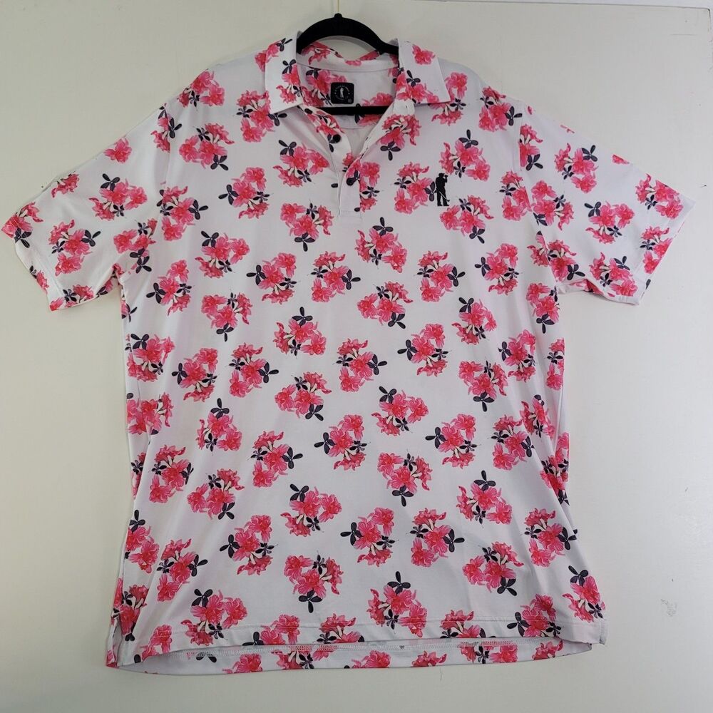 USAG U Suck At Golf Floral Hawaiian Golf Shirt Mens XXL White Pink Camp Collar